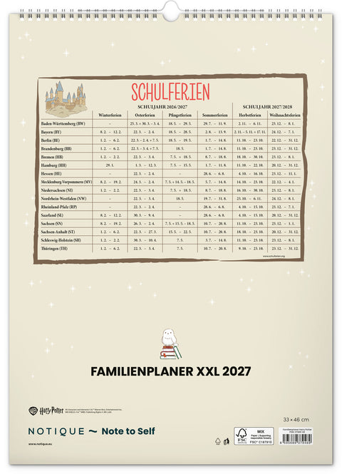 Familienplaner Harry Potter XL 2027, 33 x 46 cm