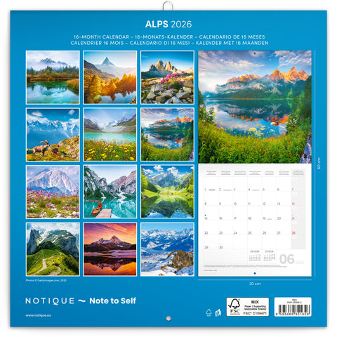 Broschürenkalender Alpen 2026, 30 x 30 cm