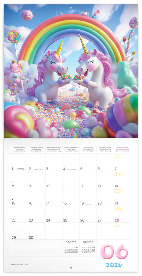 Broschürenkalender Fröhliche Einhörner 2026, 30 x 30 cm