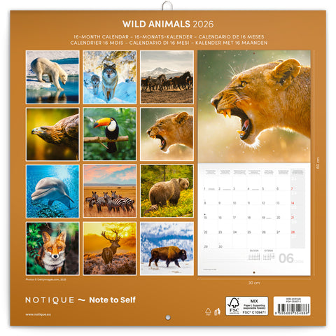Broschürenkalender Wilde Tiere 2026, 30 x 30 cm