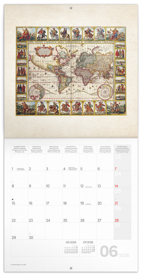Broschürenkalender Alte Karten 2026, 30 x 30 cm