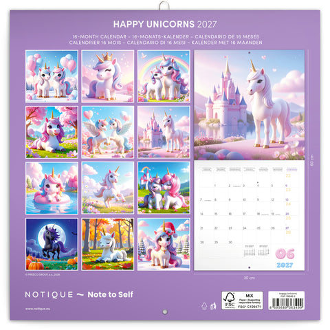 Broschürenkalender Happy Unicorns 2027, 30 x 30 cm