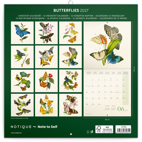 Broschürenkalender Schmetterlinge 2027, PLASTIC FREE, 30 x 30 cm
